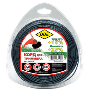Корд 3.0 мм х 60 м (витой армированный крест) Steel rod line DDE 645-167