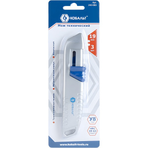 Нож технический с трапециевидными лезвими 19 мм (3 шт.) металл. корпус "Безопасный" КОБАЛЬТ 242-083