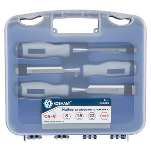 Набор стамесок 3 шт. (8/16/22 мм, двухкомпонентные ручки, точильный камень) КОБАЛЬТ 245-688