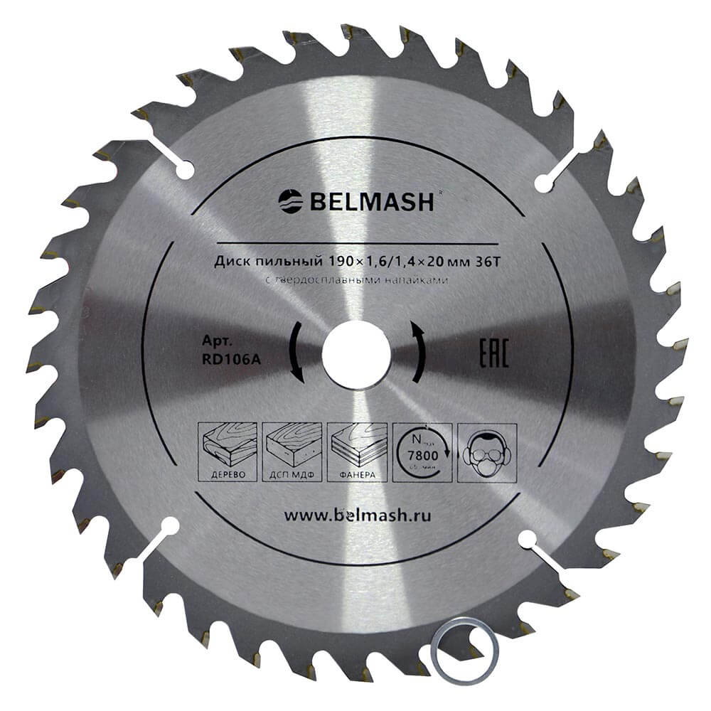 Диск пильный 190 х 1.6/1.4 х 20/16 мм 36T (дерево) BELMASH RD106A