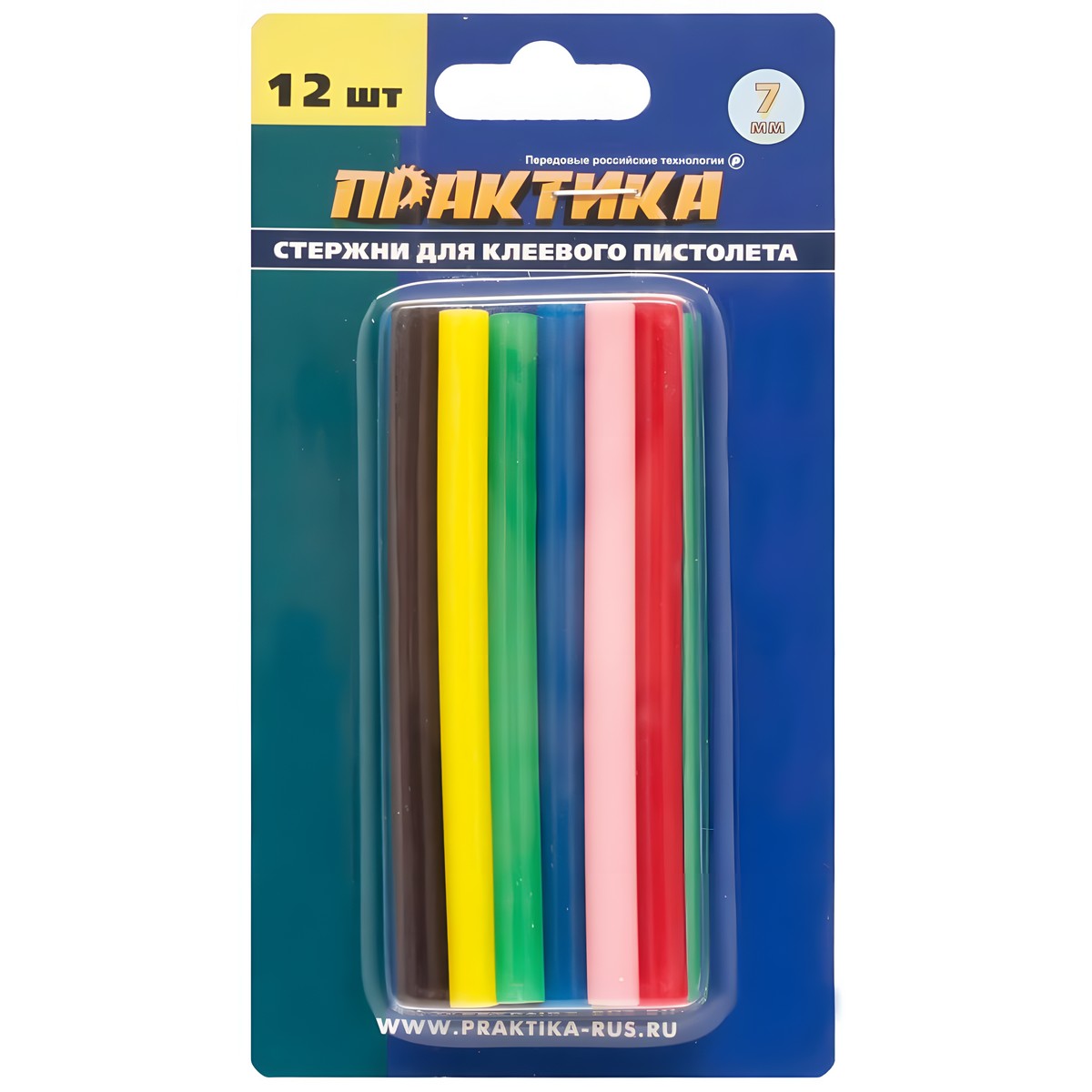 Стержни клеевые 7 х 100 мм (12 шт., 6 цветов) ПРАКТИКА 641-671