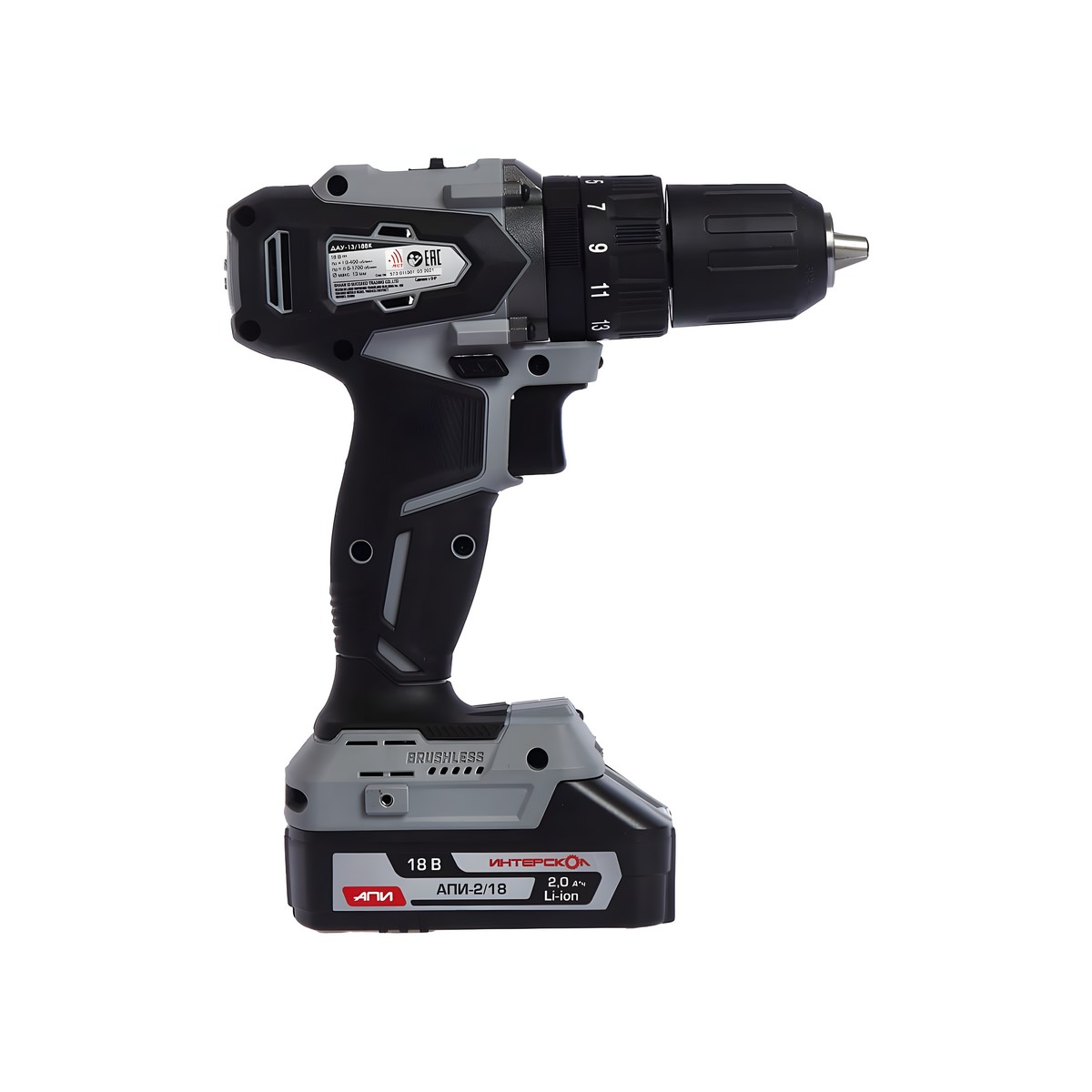 Дрель аккумуляторная ударная ИНТЕРСКОЛ ДАУ-13/18ВК АПИ (без АКБ и ЗУ, кейс)