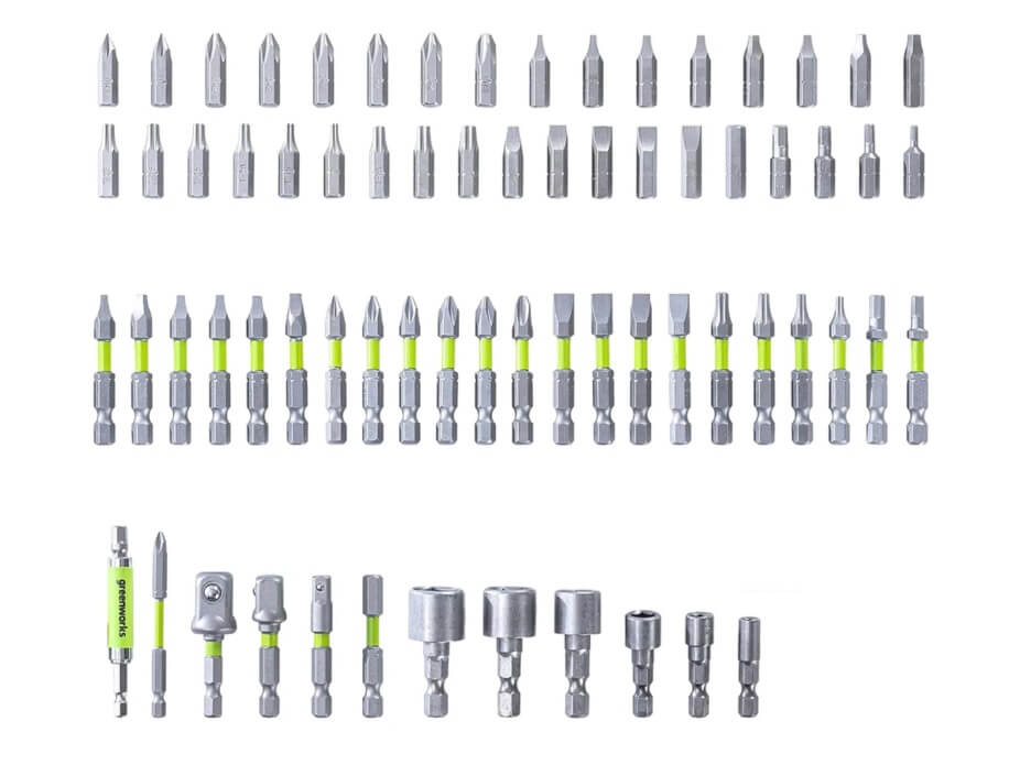 Набор бит, головок, адаптеров, с магнитным адаптером, 70 пр. GREENWORKS 2944407