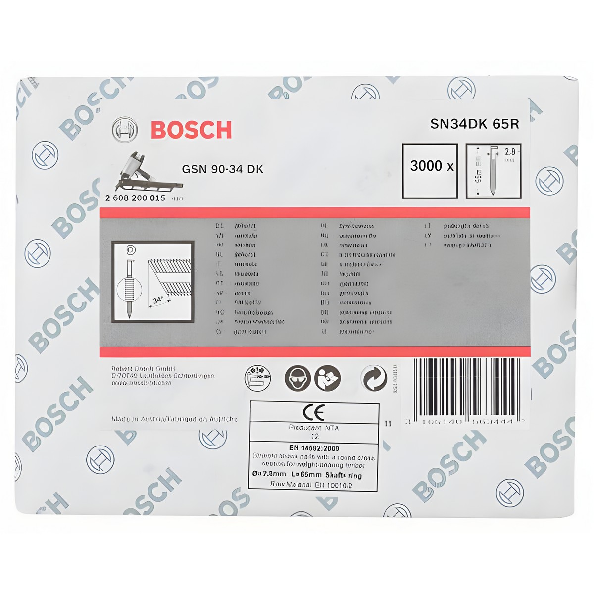 Гвоздь тип D SN34DK 90R (для GSN 90-34 DK, 2500 шт.) BOSCH 2608200018