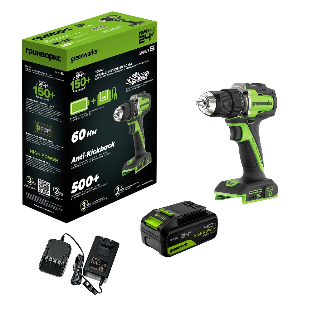 Дрель-шуруповерт аккумуляторная GREENWORKS DD560 3708407CUB