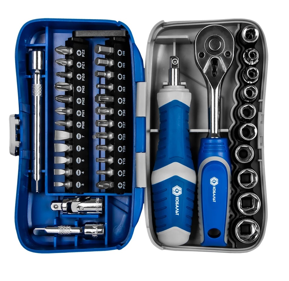 Набор бит и головок (39 пр., трещотка, кейс) КОБАЛЬТ 915-083