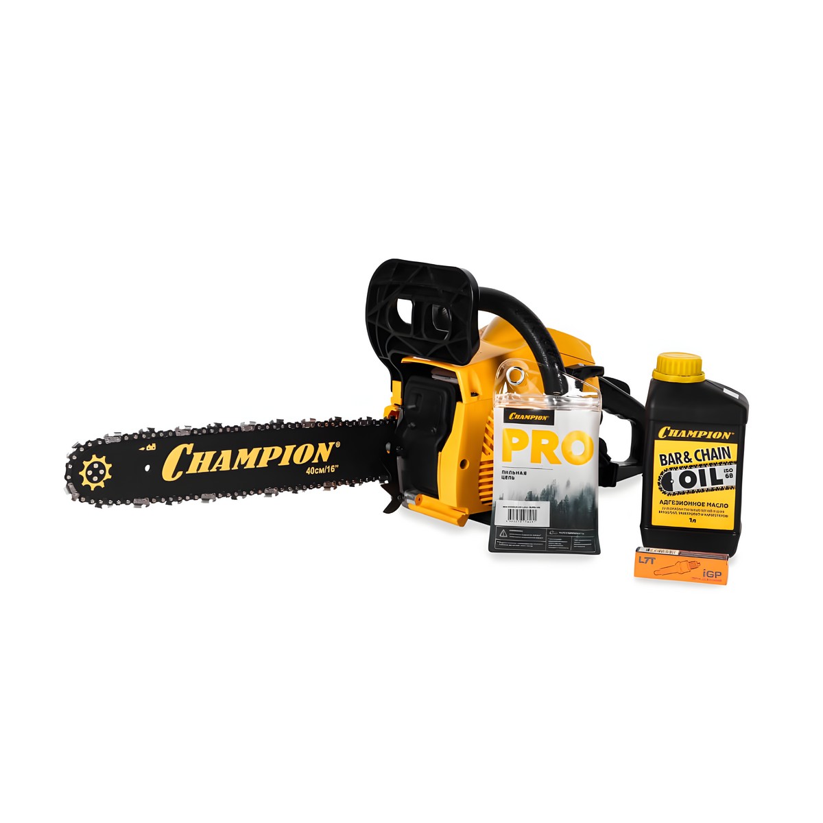 Бензопила CHAMPION 241-16"-3/8-1,3-56 (легкий старт) + ПОДАРОК (масло, свеча, цепь, смазка цепи)