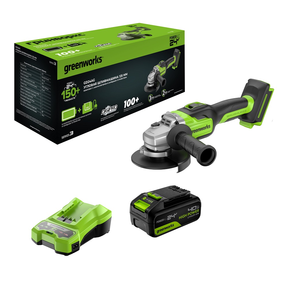 Шлифмашина угловая аккумуляторная GREENWORKS GD24AG 3200207CUB