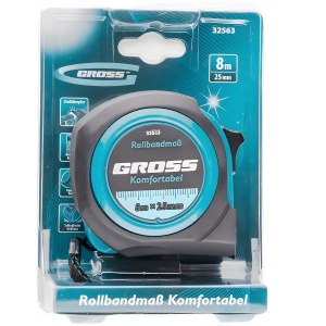 Рулетка 8 м х 25 мм (обрезиненный корпус) GROSS Komfortabel 32563