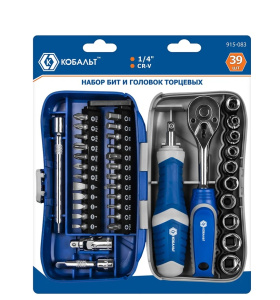 Набор бит и головок (39 пр., трещотка, кейс) КОБАЛЬТ 915-083
