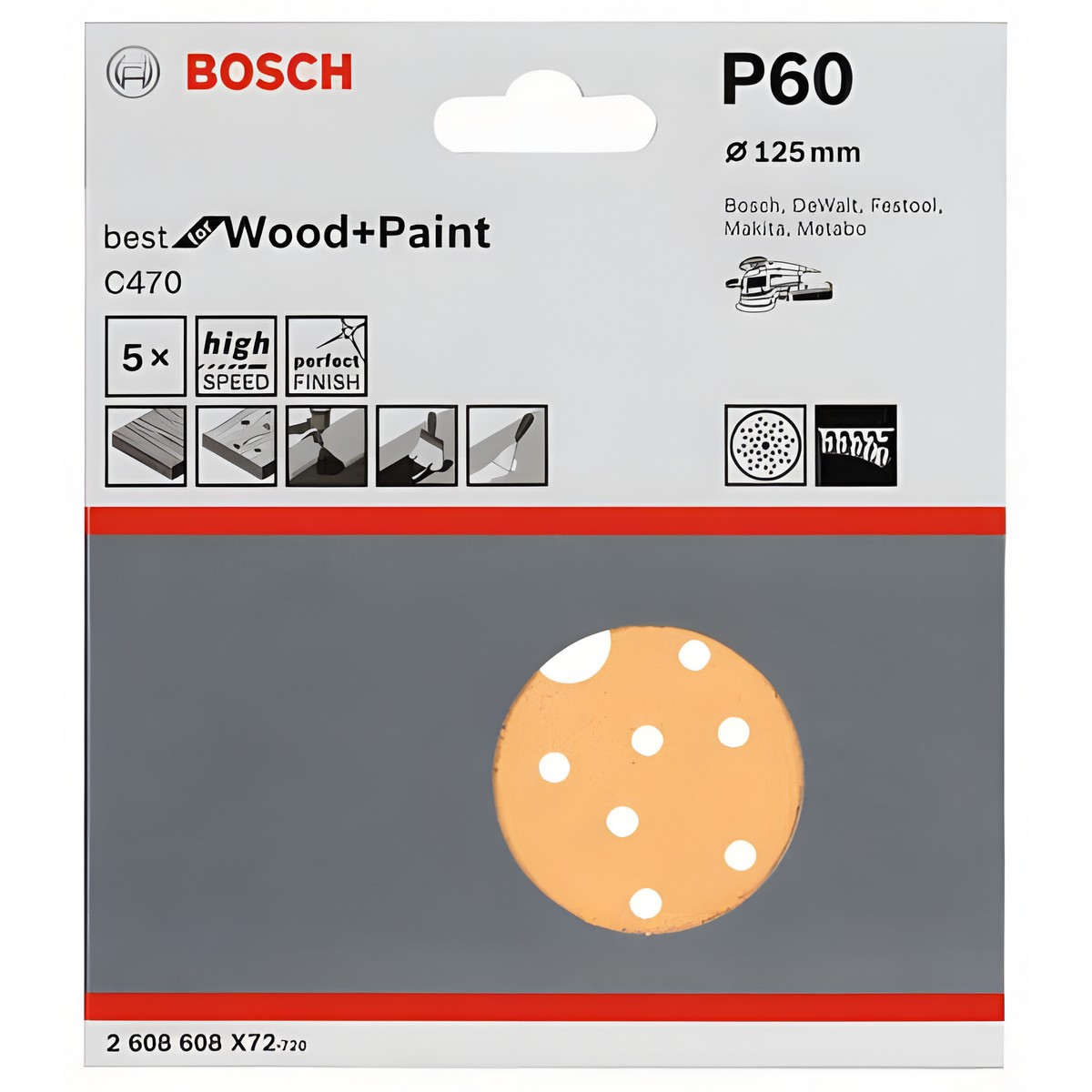 Круг шлифовальный 125 мм P60 (1 шт.) Best for Wood + Paint BOSCH 2608608X72