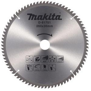 Диск пильный 260 х 30 мм 80T, универсальный (алюминий, дерево, пластик) MAKITA D-81751