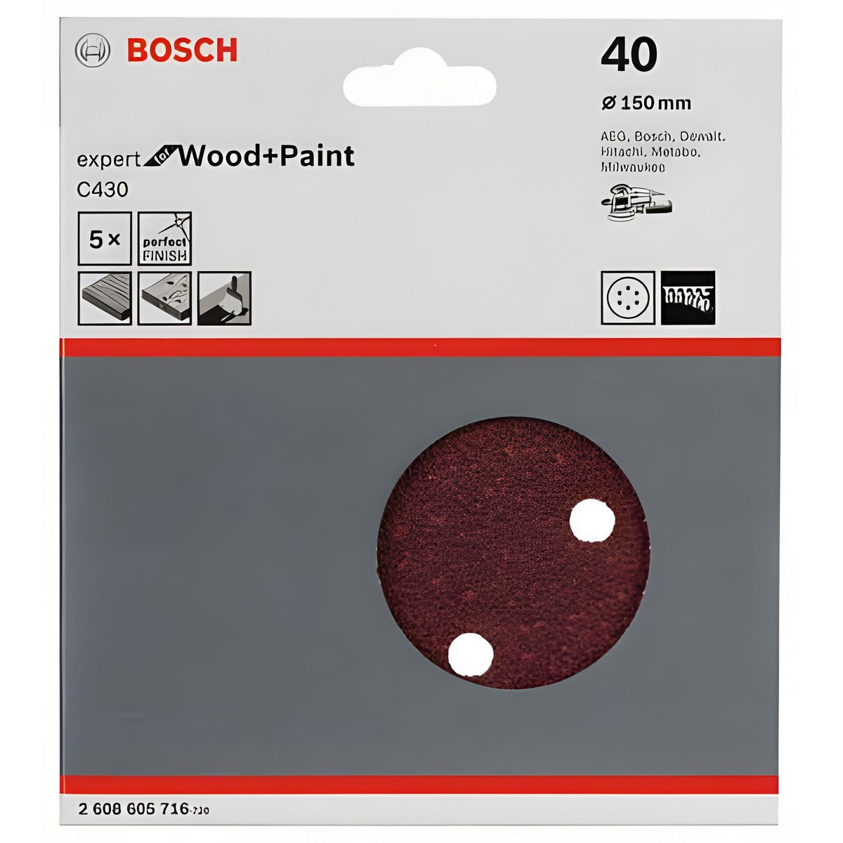 Круг шлифовальный 150 мм P40 (1 шт.) Expert for Wood + Paint BOSCH 2608605716