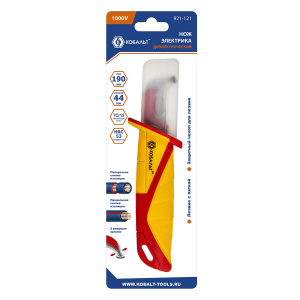 Нож электрика 190 мм, диэлектрический (с пяткой, частично изол. лезвие 44 мм) КОБАЛЬТ 921-121