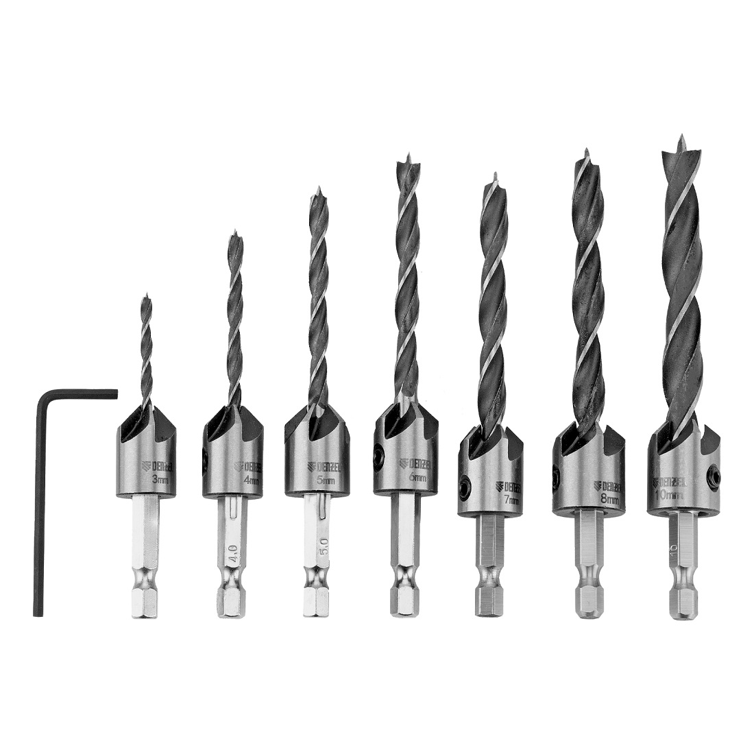 Набор сверл, зенкеров по дереву, 7 шт. (3 - 10 мм) DENZEL 704272