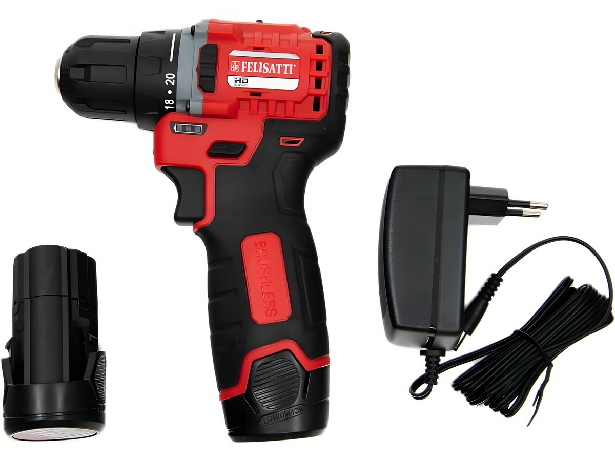 Дрель аккумуляторная бесщеточная FELISATTI FT19018 ДА-12В (ЗУ разъемного типа)
