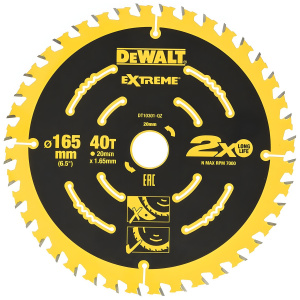 Диск пильный 165 х 20 мм 40T (дерево) Extreme DeWalt DT10301