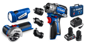 Дрель аккумуляторная ЗУБР КОМБИ №5 DB-125-42ABF + мини УШМ + LED фонарь Профессионал (кейс)