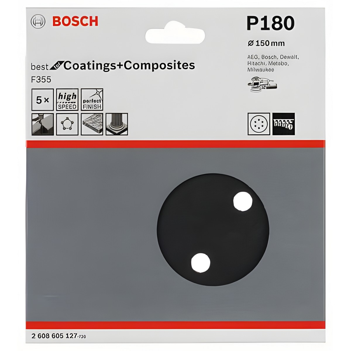 Круг шлифовальный 150 мм P180 (5 шт.) Best for Coatings + Composites BOSCH 2608605127