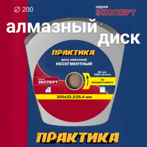 Диск алмазный 200 х 25.4/22.2 мм "Эксперт" (керамогранит) ПРАКТИКА 034-304