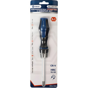 Отвертка-рукоятка с набором бит 8 шт., телескопическая Ultra Grip КОБАЛЬТ 646-690