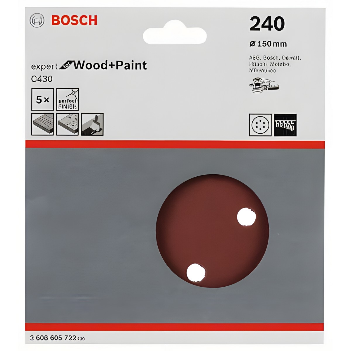 Круг шлифовальный 150 мм P240 (1 шт.) Expert for Wood + Paint BOSCH 2608605722