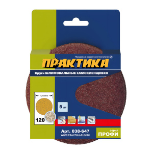 Круг шлифовальный 125 мм Р120 (1 шт., без отверстий) ПРАКТИКА 038-647-1