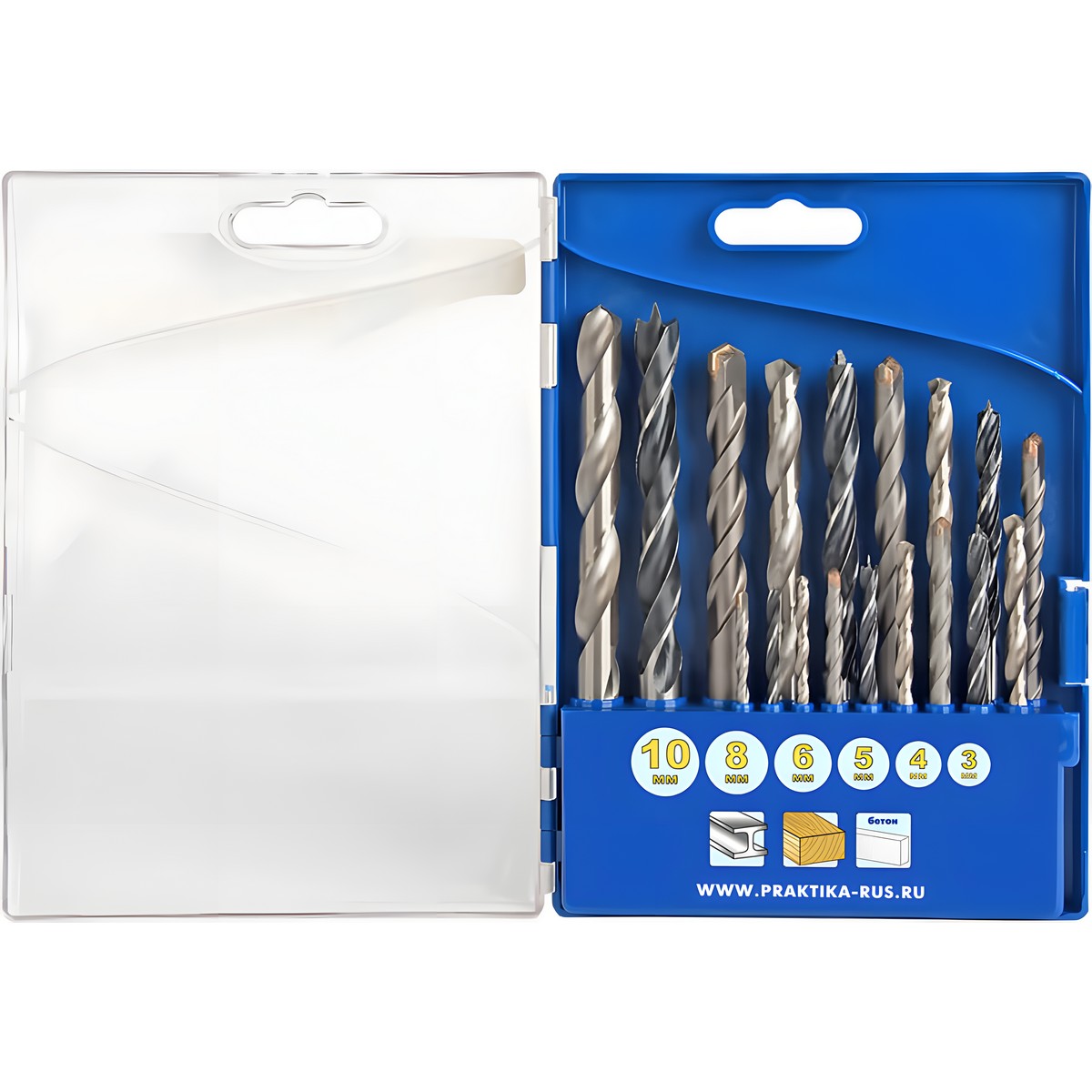 Набор сверл комбинированный 18 шт. (3-10 мм) Профи ПРАКТИКА 640-391