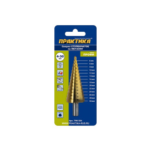 Сверло ступенчатое 4-30 мм (шаг 2) TIN "Профи" ПРАКТИКА 798-324