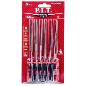 Набор надфилей с двухкомпонентной рукояткой P.I.T. HSET03-0006 (№3, 6шт, 200/100мм, 2-я насечка)