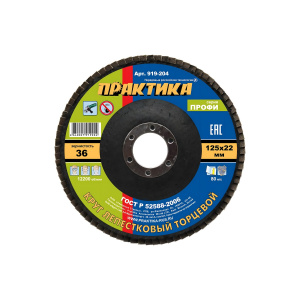 Круг лепестковый торцевой 125 х 22.2 мм Р36 Профи ПРАКТИКА 919-204
