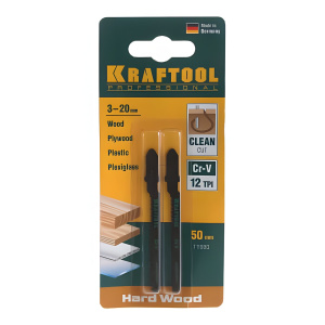 Полотна для лобзика KRAFTOOL T119BO, EU-хв., по дер.,пласт.,фиг.рез,шаг 2 мм, 50 мм(2шт.) 159536-2