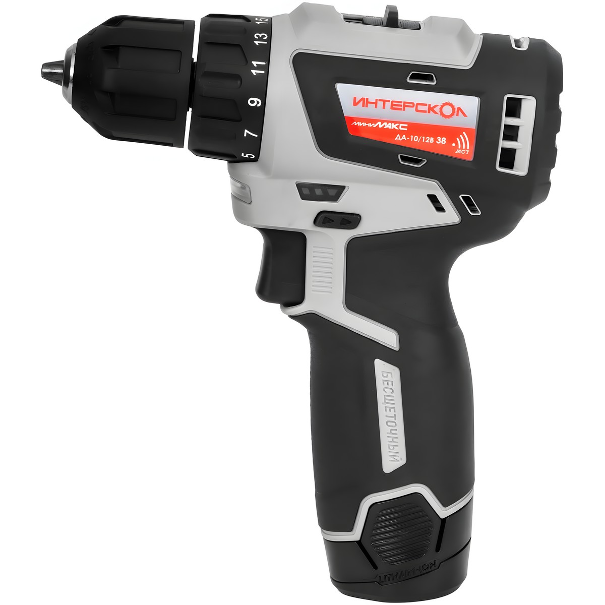 Дрель аккумуляторная ИНТЕРСКОЛ ДА-10/12В 38 Мини МАКС (Li-Ion, 2 акк.*3,0 Ач, кейс)