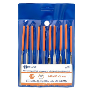 Набор надфилей алмазных 140 мм (10 шт., обрезиненные ручки) КОБАЛЬТ 790-151