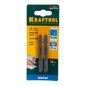 Полотна для лобзика KRAFTOOL T118A, EU-хв., по металлу HSS, шаг 1,2 мм, 50 мм (2 шт.) 159551-1,2