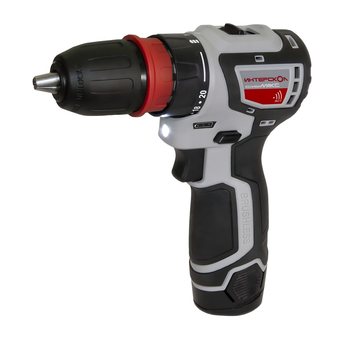 Дрель аккумуляторная ИНТЕРСКОЛ ДА-10/12В 36 КомбиМАКС (Li-Ion, кейс, 2 акк.*2,0 Ач, 4 насадки)