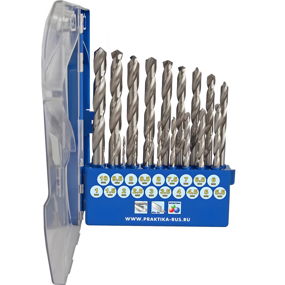 Набор сверл по металлу 19 шт. (1-10 мм) Профи ПРАКТИКА 640-308