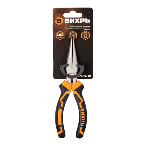 Длинногубцы прямые 160 мм, никелированные, друхкомпонентные рукоятки ВИХРЬ