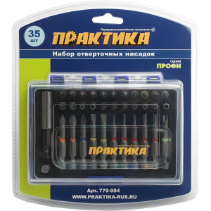 Набор бит 34 шт. + держатель 60 мм (кассета) "Профи" ПРАКТИКА 779-004