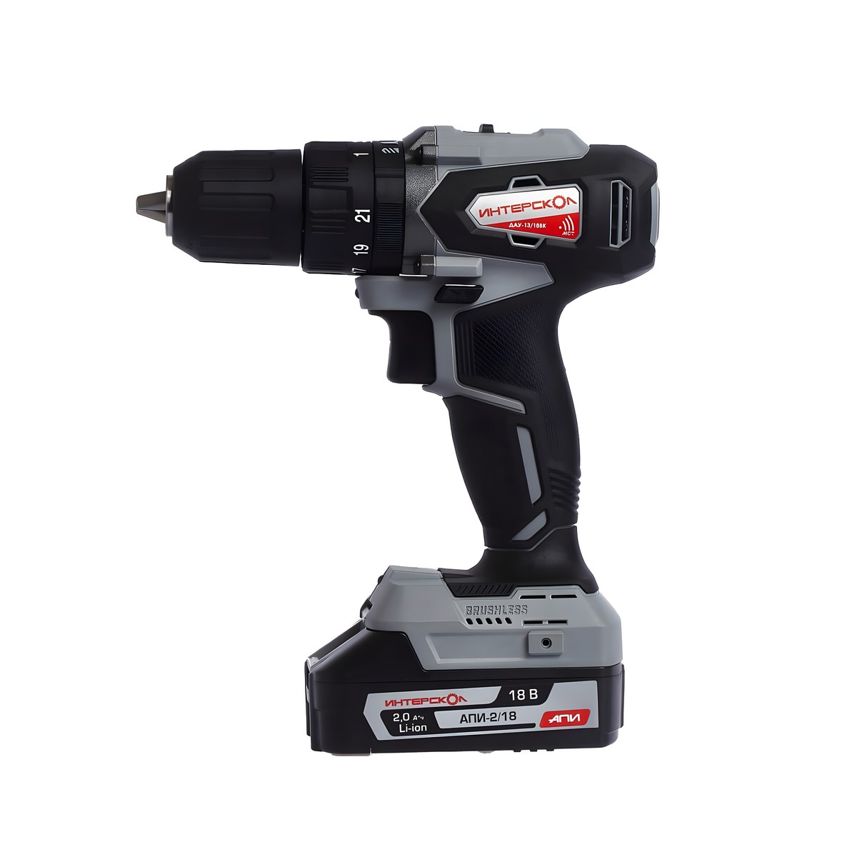 Дрель аккумуляторная ударная ИНТЕРСКОЛ ДАУ-13/18ВК АПИ (без АКБ и ЗУ, кейс)