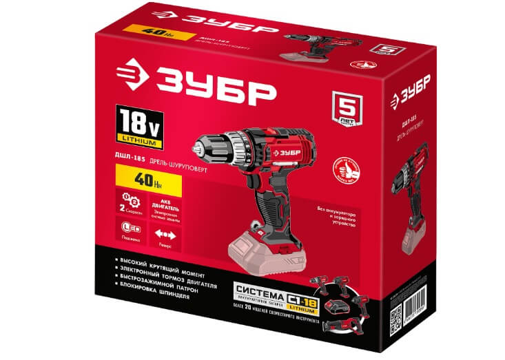 Дрель аккумуляторная ЗУБР ДШЛ-185 (без АКБ и ЗУ)