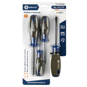 Набор отверток 4 шт. (древесно-полимерные ручки) POLYWOOD КОБАЛЬТ 912-175
