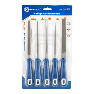 Набор напильников 150 мм №2 (5 шт., двухкомпонентные ручки) КОБАЛЬТ 247-736