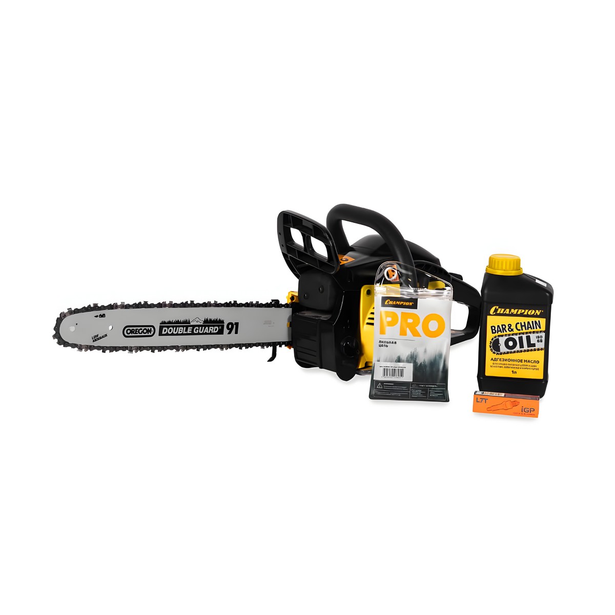 Бензопила CHAMPION 240-16"-3/8-1,3-56 (легкий старт) + ПОДАРОК (масло, свеча, цепь, смазка цепи)