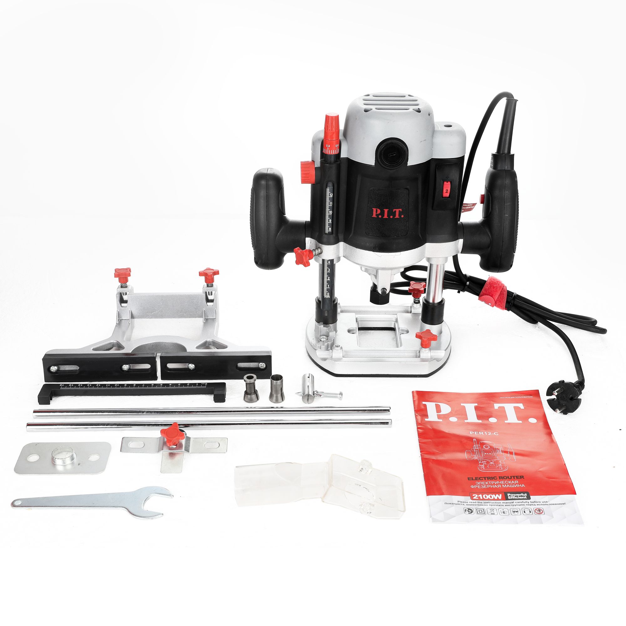 Фрезер погружной электрич. P.I.T. PER12-C МАСТЕР (2100Вт, 6000-22000об/мин, ход 55мм, цанги 8/12мм)