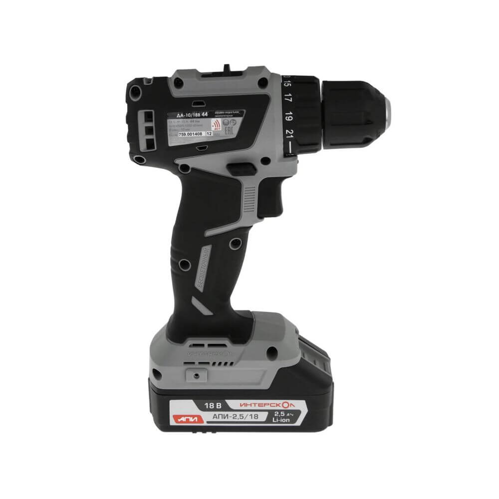 Дрель аккумуляторная ИНТЕРСКОЛ ДА-10/18В 44 Мини МАКС АПИ (2 АКБ х 2.5 Ah, ЗУ, кейс)