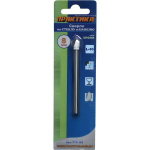 Сверло по стеклу 8.0 х 80 мм V-тип Профи ПРАКТИКА 775-105