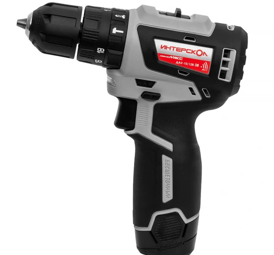 Дрель аккумуляторная ударная ИНТЕРСКОЛ ДАУ-10/12В 38 Мини МАКС (2 АКБ х 2.5 Ah, ЗУ, кейс)