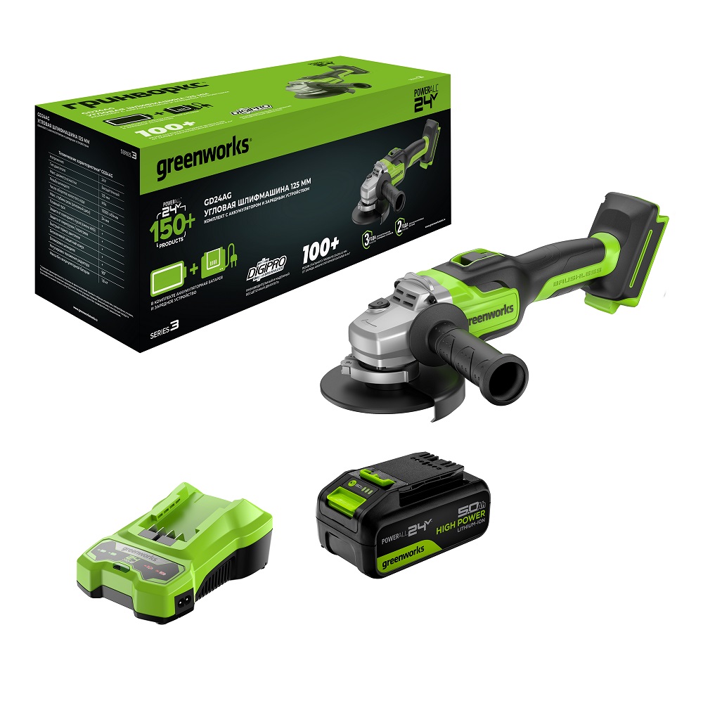 Шлифмашина угловая аккумуляторная GREENWORKS GD24AG 3200207CUG