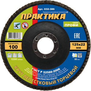 Круг лепестковый торцевой 125 х 22.2 мм Р100 Профи ПРАКТИКА 032-386